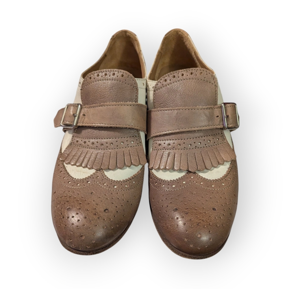 Sempre Di Leather Oxford Loafers Taupe White